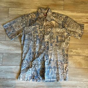 RJC Hawaiian Aloha Shirt Mens Small Reverse Classic Print - Blue
